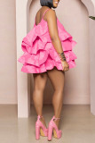 Black Celebrities Solid Patchwork Flounce Spaghetti Strap Cake Skirt Dresses