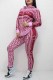 Pink Casual Elegant Print Patchwork Letter Zipper Collar Long Sleeve Two Pieces