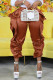 Brown Casual Solid Patchwork Flounce High Waist Pencil Solid Color Bottoms