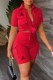 Red Casual Print Letter Turndown Collar Short Sleeve Two Pieces