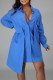 Blue Casual Solid Patchwork Buckle Asymmetrical Turndown Collar Shirt Dress Dresses
