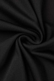 Black Sexy Solid Patchwork Strapless Long Sleeve Two Pieces
