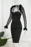 Black Sexy Solid Patchwork Strapless Long Sleeve Two Pieces