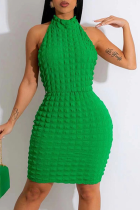 Green Sexy Solid Patchwork Halter Pencil Skirt Dresses