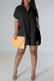 Pink Casual Solid Patchwork Turndown Collar Short Sleeve Two Pieces