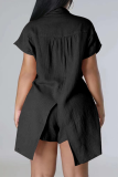 Pink Casual Solid Patchwork Turndown Collar Short Sleeve Two Pieces