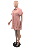 Pink Casual Solid Patchwork Turndown Collar Short Sleeve Two Pieces