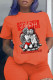 Orange Street Print Patchwork O Neck T-Shirts
