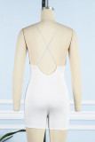 White Sexy Casual Solid Backless V Neck Skinny Romper