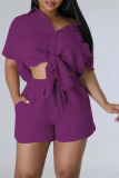 Pink Casual Solid Patchwork Turndown Collar Short Sleeve Two Pieces