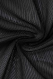 Black Sexy Solid Patchwork Strapless Long Sleeve Two Pieces