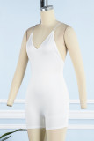 White Sexy Casual Solid Backless V Neck Skinny Romper