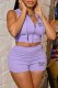 Purple Casual Print Letter Hooded Collar Sleeveless Two Pieces
