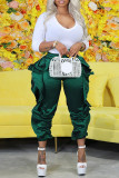 Yellow Casual Solid Patchwork Flounce High Waist Pencil Solid Color Bottoms