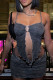 Blue Sexy Solid Patchwork Asymmetrical V Neck Long Sleeve Two Pieces