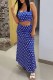 Blue Casual Letter Patchwork Spaghetti Strap Sleeveless Two Pieces