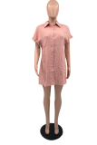Pink Casual Solid Patchwork Turndown Collar Short Sleeve Two Pieces