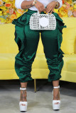 Yellow Casual Solid Patchwork Flounce High Waist Pencil Solid Color Bottoms