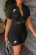 Black Casual Print Letter Turndown Collar Short Sleeve Two Pieces