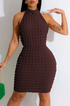 Maroon Sexy Solid Patchwork Halter Pencil Skirt Dresses