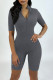 Dark Gray Sexy Solid Patchwork Zipper Collar Skinny Rompers