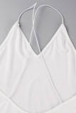 White Sexy Casual Solid Backless V Neck Skinny Romper