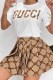 Light Brown Casual Letter Tassel O Neck Short Sleeve Two Pieces