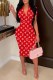 Red Casual Print Letter V Neck One Step Skirt Dresses