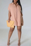 Pink Casual Solid Patchwork Turndown Collar Short Sleeve Two Pieces