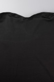 Black Sexy Solid Patchwork Strapless Long Sleeve Two Pieces