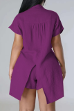 Pink Casual Solid Patchwork Turndown Collar Short Sleeve Two Pieces