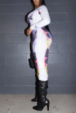 White Sexy Street Print Patchwork O Neck One Step Skirt Dresses