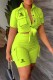 Fluorescent Green Casual Print Letter Turndown Collar Short Sleeve Two Pieces