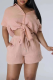 Pink Casual Solid Patchwork Turndown Collar Short Sleeve Two Pieces