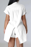 Pink Casual Solid Patchwork Turndown Collar Short Sleeve Two Pieces