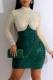 Green Sexy Patchwork Hot Drill Half A Turtleneck Long Sleeve Dresses