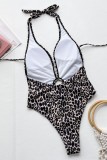 Leopard Print Sexy Print Bandage Backless Swimwears (With Paddings)