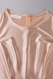 Pink Elegant Solid Patchwork Slit O Neck One Step Skirt Dresses