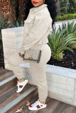 Grey Casual Solid Patchwork Buckle Turndown Collar Long Sleeve Two Pieces