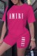 Rose Red Casual Print Letter O Neck Short Sleeve Two Pieces
