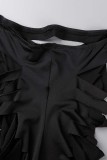 Black Sexy Solid Hollowed Out Off the Shoulder Long Sleeve Dresses