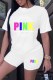 White Casual Print Letter O Neck Short Sleeve Two Pieces