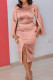 Pink Elegant Solid Patchwork Slit O Neck One Step Skirt Dresses