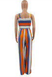 Blue Sexy Casual Print Backless Spaghetti Strap Regular Jumpsuits
