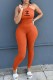 Orange Sexy Print Backless Letter One Shoulder Jumpsuits