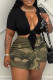 Black Sexy Street Solid Embroidered Bandage Patchwork V Neck T-Shirts