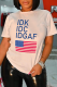 White Casual Street Print Patchwork Letter O Neck T-Shirts
