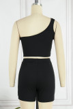 White Casual Solid Backless One Shoulder Sleeveless Two Pieces