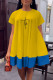 Yellow Casual Print Patchwork O Neck A Line Dresses