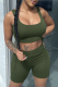 Ink Green Sexy Solid Draw String Square Collar Sleeveless Two Pieces